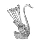 Decorative Swan Base Holder with Dessert Forks Fruit Fork Zinc Alloy Silver