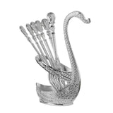 Decorative Swan Base Holder with Dessert Forks Fruit Fork Zinc Alloy Silver