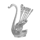 Decorative Swan Base Holder with Dessert Forks Fruit Fork Zinc Alloy Silver