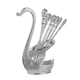 Decorative Swan Base Holder with Dessert Forks Fruit Fork Zinc Alloy Silver