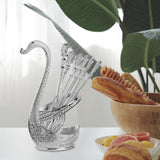Decorative Swan Base Holder with Dessert Forks Fruit Fork Zinc Alloy Silver
