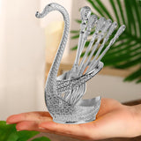 Decorative Swan Base Holder with Dessert Forks Fruit Fork Zinc Alloy Silver