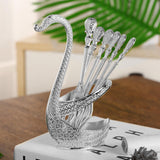 Decorative Swan Base Holder with Dessert Forks Fruit Fork Zinc Alloy Silver