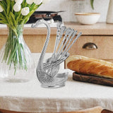 Decorative Swan Base Holder with Dessert Forks Fruit Fork Zinc Alloy Silver