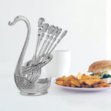 Decorative Swan Base Holder with Dessert Forks Fruit Fork Zinc Alloy Silver