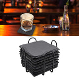 Maxbell 8x Slate Drink Coasters Tabletop Protection with Holder for Bar Kitchen Home Square