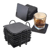 Maxbell 8x Slate Drink Coasters Tabletop Protection with Holder for Bar Kitchen Home Square