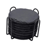 Maxbell 8x Slate Drink Coasters Tabletop Protection with Holder for Bar Kitchen Home Round