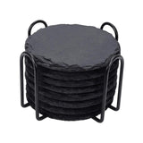 Maxbell 8x Slate Drink Coasters Tabletop Protection with Holder for Bar Kitchen Home Round