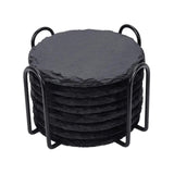 Maxbell 8x Slate Drink Coasters Tabletop Protection with Holder for Bar Kitchen Home Round