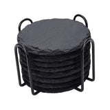 Maxbell 8x Slate Drink Coasters Tabletop Protection with Holder for Bar Kitchen Home Round