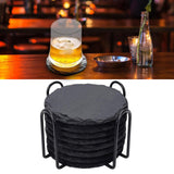 Maxbell 8x Slate Drink Coasters Tabletop Protection with Holder for Bar Kitchen Home Round