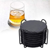 Maxbell 8x Slate Drink Coasters Tabletop Protection with Holder for Bar Kitchen Home Round
