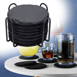 Maxbell 8x Slate Drink Coasters Tabletop Protection with Holder for Bar Kitchen Home Round