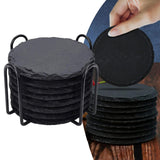 Maxbell 8x Slate Drink Coasters Tabletop Protection with Holder for Bar Kitchen Home Round