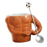 Maxbell Ceramic Coffee Mug Tea Cup Muscle Cup for Tea Hot or Cold Drink Father's Day football spoon