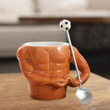 Maxbell Ceramic Coffee Mug Tea Cup Muscle Cup for Tea Hot or Cold Drink Father's Day football spoon