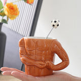 Maxbell Ceramic Coffee Mug Tea Cup Muscle Cup for Tea Hot or Cold Drink Father's Day football spoon