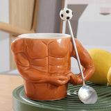 Maxbell Ceramic Coffee Mug Tea Cup Muscle Cup for Tea Hot or Cold Drink Father's Day football spoon