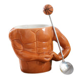 Maxbell Ceramic Coffee Mug Tea Cup Muscle Cup for Tea Hot or Cold Drink Father's Day basketball spoon