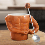 Maxbell Ceramic Coffee Mug Tea Cup Muscle Cup for Tea Hot or Cold Drink Father's Day basketball spoon