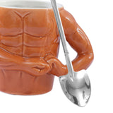 Maxbell Ceramic Coffee Mug Tea Cup Muscle Cup for Tea Hot or Cold Drink Father's Day spade spoon