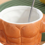 Maxbell Ceramic Coffee Mug Tea Cup Muscle Cup for Tea Hot or Cold Drink Father's Day spade spoon