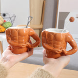 Maxbell Ceramic Coffee Mug Tea Cup Muscle Cup for Tea Hot or Cold Drink Father's Day spade spoon