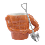 Maxbell Ceramic Coffee Mug Tea Cup Muscle Cup for Tea Hot or Cold Drink Father's Day spade spoon