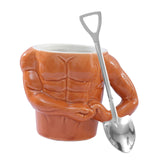 Maxbell Ceramic Coffee Mug Tea Cup Muscle Cup for Tea Hot or Cold Drink Father's Day spade spoon