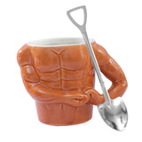 Maxbell Ceramic Coffee Mug Tea Cup Muscle Cup for Tea Hot or Cold Drink Father's Day spade spoon