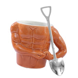 Maxbell Ceramic Coffee Mug Tea Cup Muscle Cup for Tea Hot or Cold Drink Father's Day spade spoon