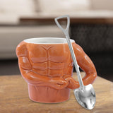 Maxbell Ceramic Coffee Mug Tea Cup Muscle Cup for Tea Hot or Cold Drink Father's Day spade spoon