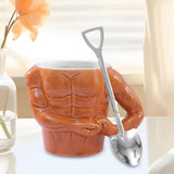 Maxbell Ceramic Coffee Mug Tea Cup Muscle Cup for Tea Hot or Cold Drink Father's Day spade spoon