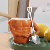 Maxbell Ceramic Coffee Mug Tea Cup Muscle Cup for Tea Hot or Cold Drink Father's Day spade spoon