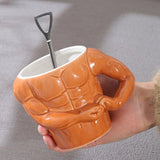 Maxbell Ceramic Coffee Mug Tea Cup Muscle Cup for Tea Hot or Cold Drink Father's Day spade spoon