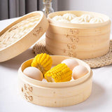 Maxbell Bamboo Steamer Basket Steamer Cloth Vegetable Steamer for Dimsum Bao Chicken Dia 27cm 3 Tier