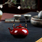 Maxbell Ceramic Teapot Traditional Tea Dispenser Tea Maker for Picnic Outdoor Hiking red