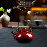 Maxbell Ceramic Teapot Traditional Tea Dispenser Tea Maker for Picnic Outdoor Hiking red