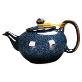 Maxbell Ceramic Teapot Traditional Tea Dispenser Tea Maker for Picnic Outdoor Hiking blue side handle