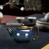Maxbell Ceramic Teapot Traditional Tea Dispenser Tea Maker for Picnic Outdoor Hiking blue side handle