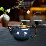 Maxbell Ceramic Teapot Traditional Tea Dispenser Tea Maker for Picnic Outdoor Hiking blue side handle