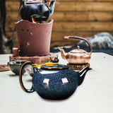 Maxbell Ceramic Teapot Traditional Tea Dispenser Tea Maker for Picnic Outdoor Hiking blue side handle