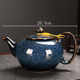 Maxbell Ceramic Teapot Traditional Tea Dispenser Tea Maker for Picnic Outdoor Hiking blue side handle