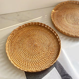 Maxbell Rattan Serving Tray Snack Tray Rattan Woven Tray for Bathroom Picnic Kitchen