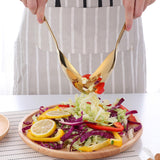 Maxbell Salad Spoon Fork Reusable Long Handle Flatware Set for Kitchen Dinner Hiking B