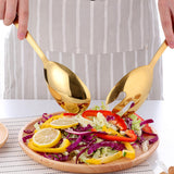 Maxbell Salad Spoon Fork Reusable Long Handle Flatware Set for Kitchen Dinner Hiking B