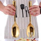 Maxbell Salad Spoon Fork Reusable Long Handle Flatware Set for Kitchen Dinner Hiking B