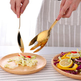 Maxbell Salad Spoon Fork Reusable Long Handle Flatware Set for Kitchen Dinner Hiking B