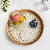 Maxbell Rattan Serving Basket Bamboo Dried Fruit Storage Tray for Bread Fruit Snacks Gold